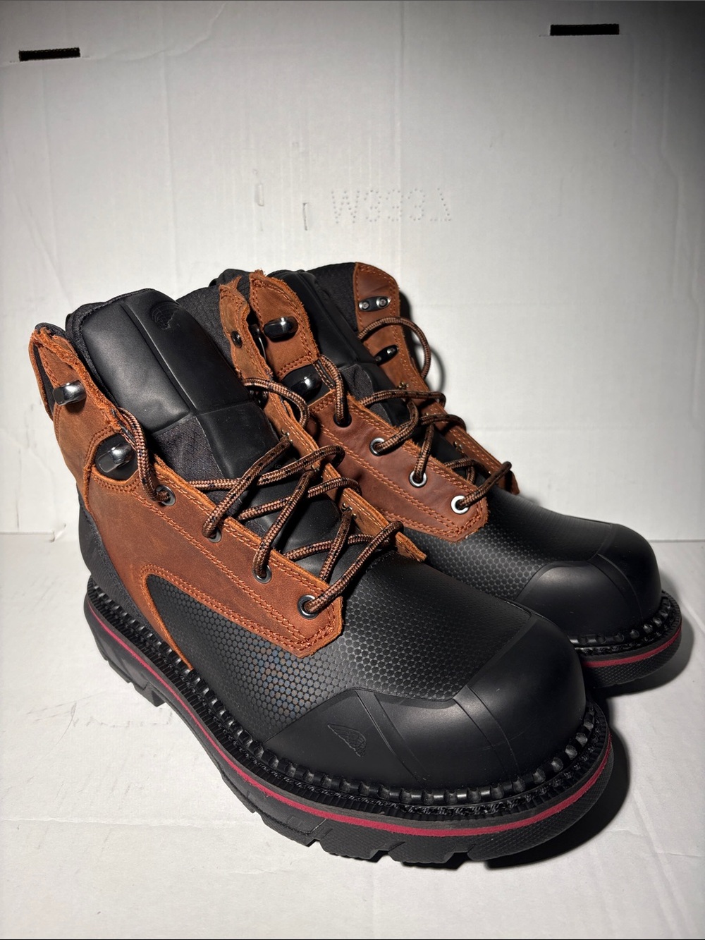 Red Wing Shoes Black and Brown Safety Work Boots Size 7.5